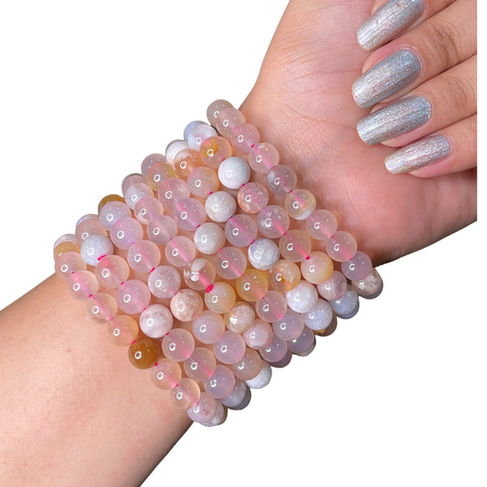 Flower Agate Bead Bracelet