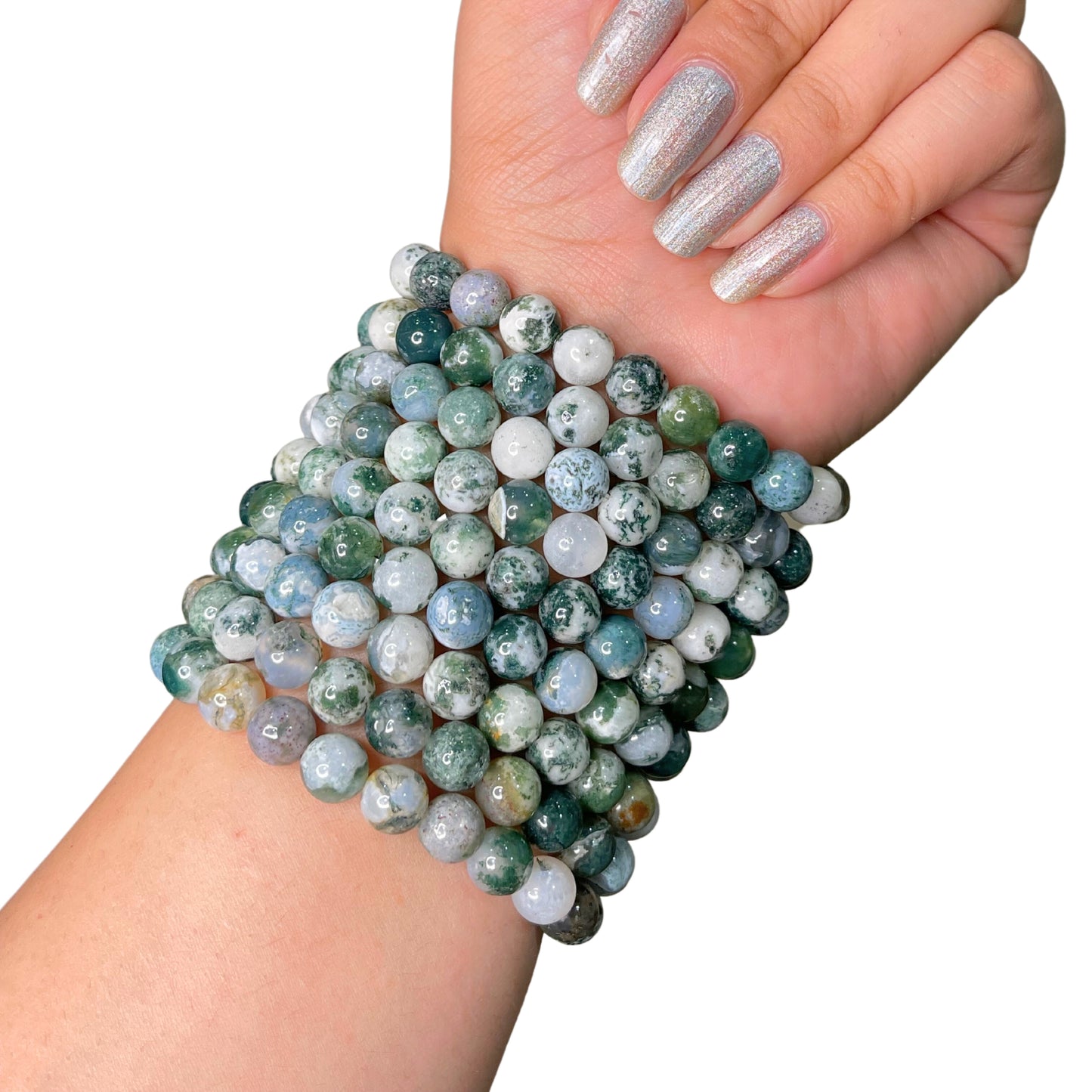 Moss Agate Bead Bracelet