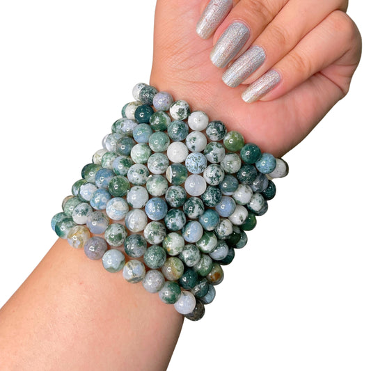 Moss Agate Bead Bracelet