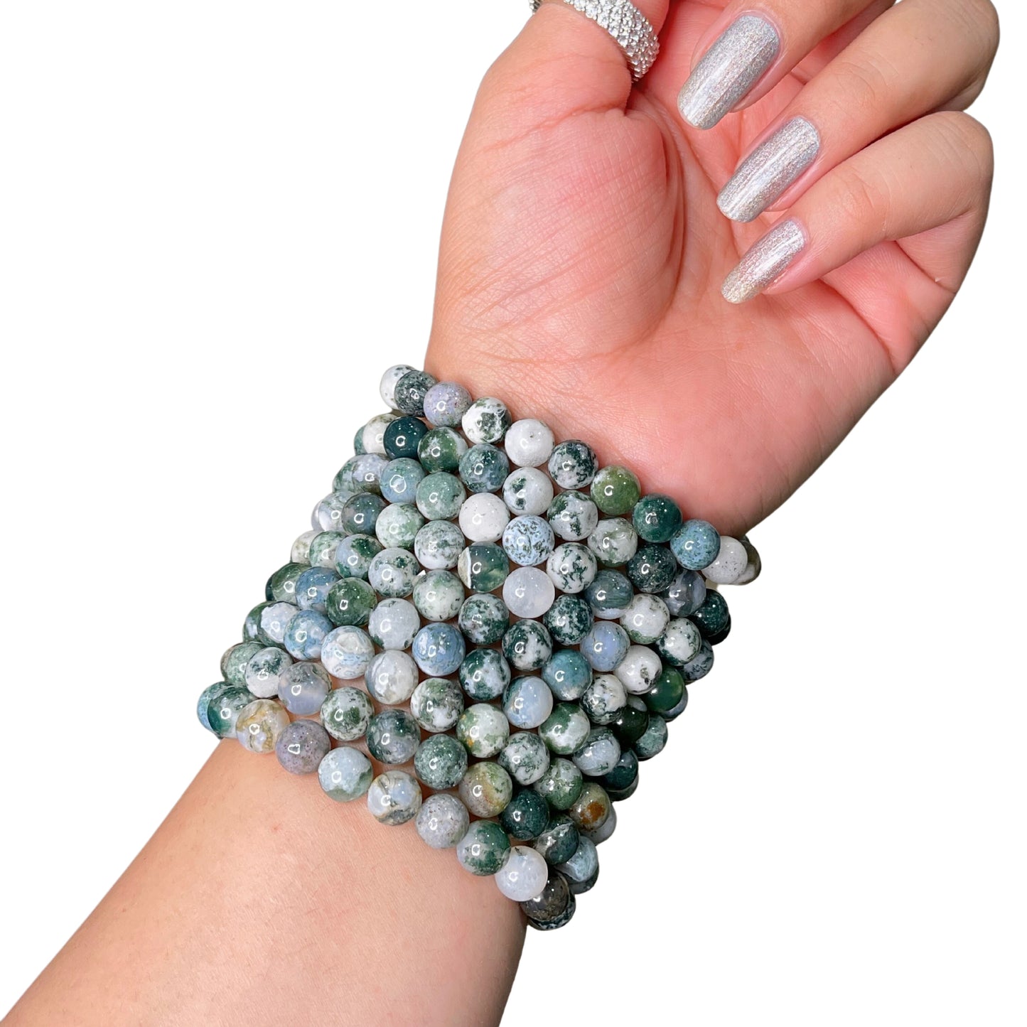 Moss Agate Bead Bracelet