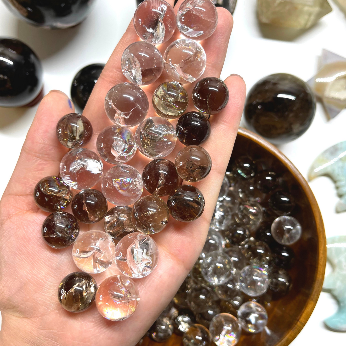 Mini Clear and Smoky Quartz Spheres