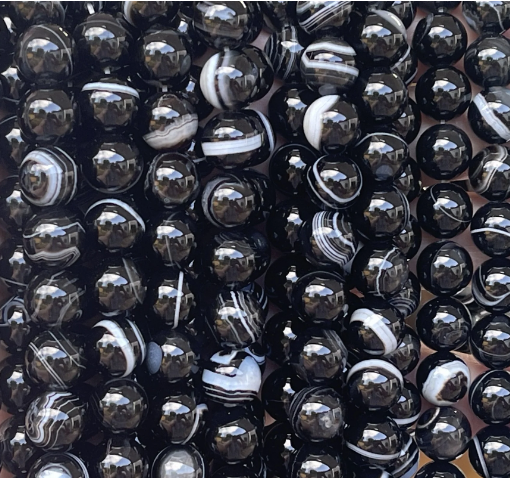 Black Banded Agate Bead Strand