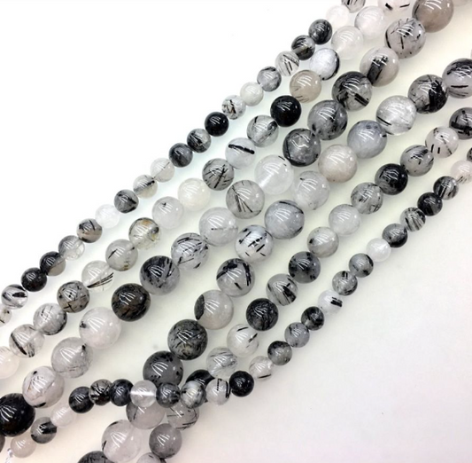 Black Rutilated Quartz Bead Strand